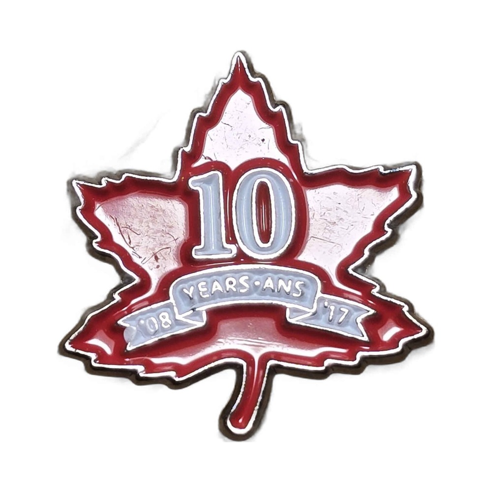 Canadian 10 Year Anniversary 2008-2017 Commemorative Lapel Vest Hat Pin G25